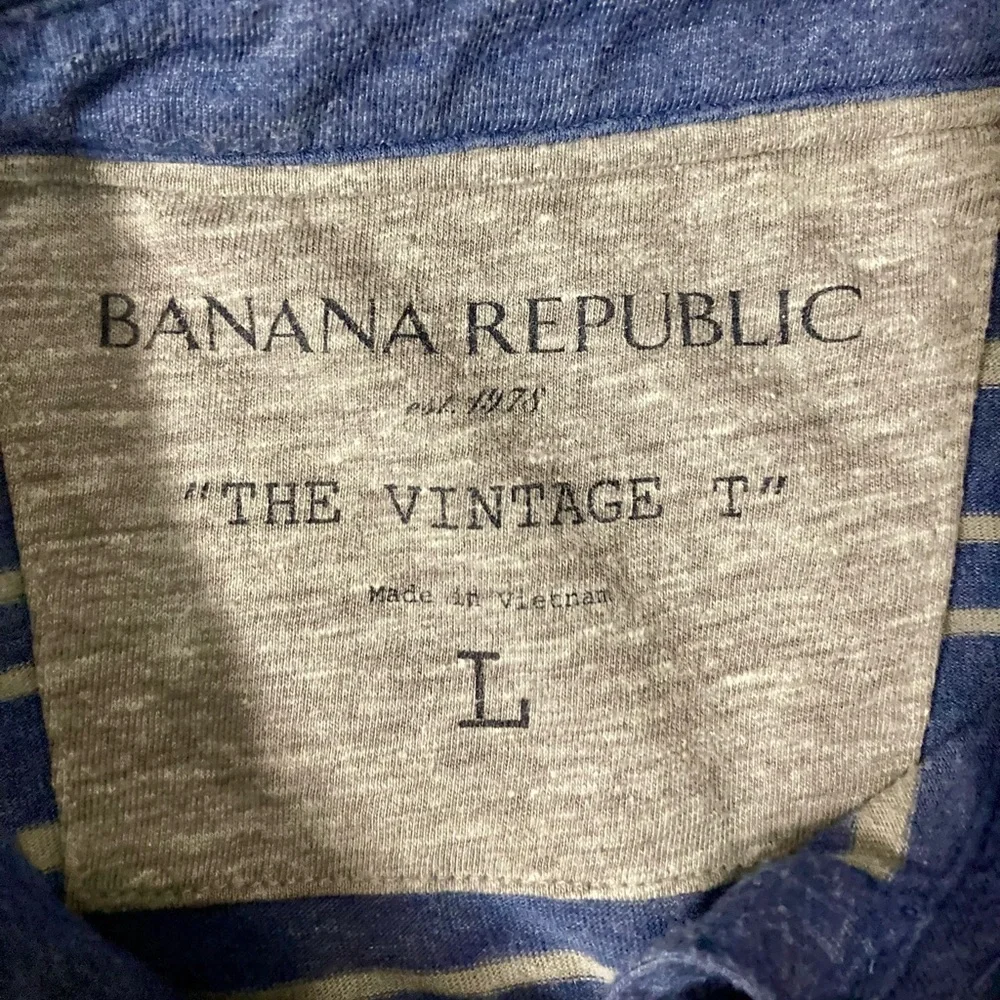 Banana Republic Men’s Large Blue/Grey‎ Striped Vintage T Polo Shirt